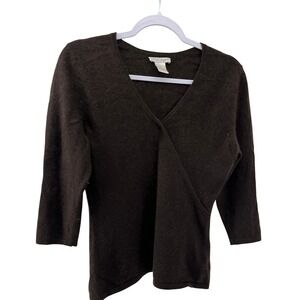 Daniel Bishop 100% Cashmere Sweater Womens XL Brown V-Neck Faux Wrap 3/4 Sleeve